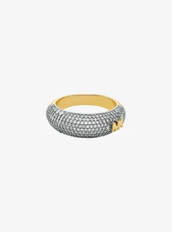 Bague bombée bicolore à pierres pavées