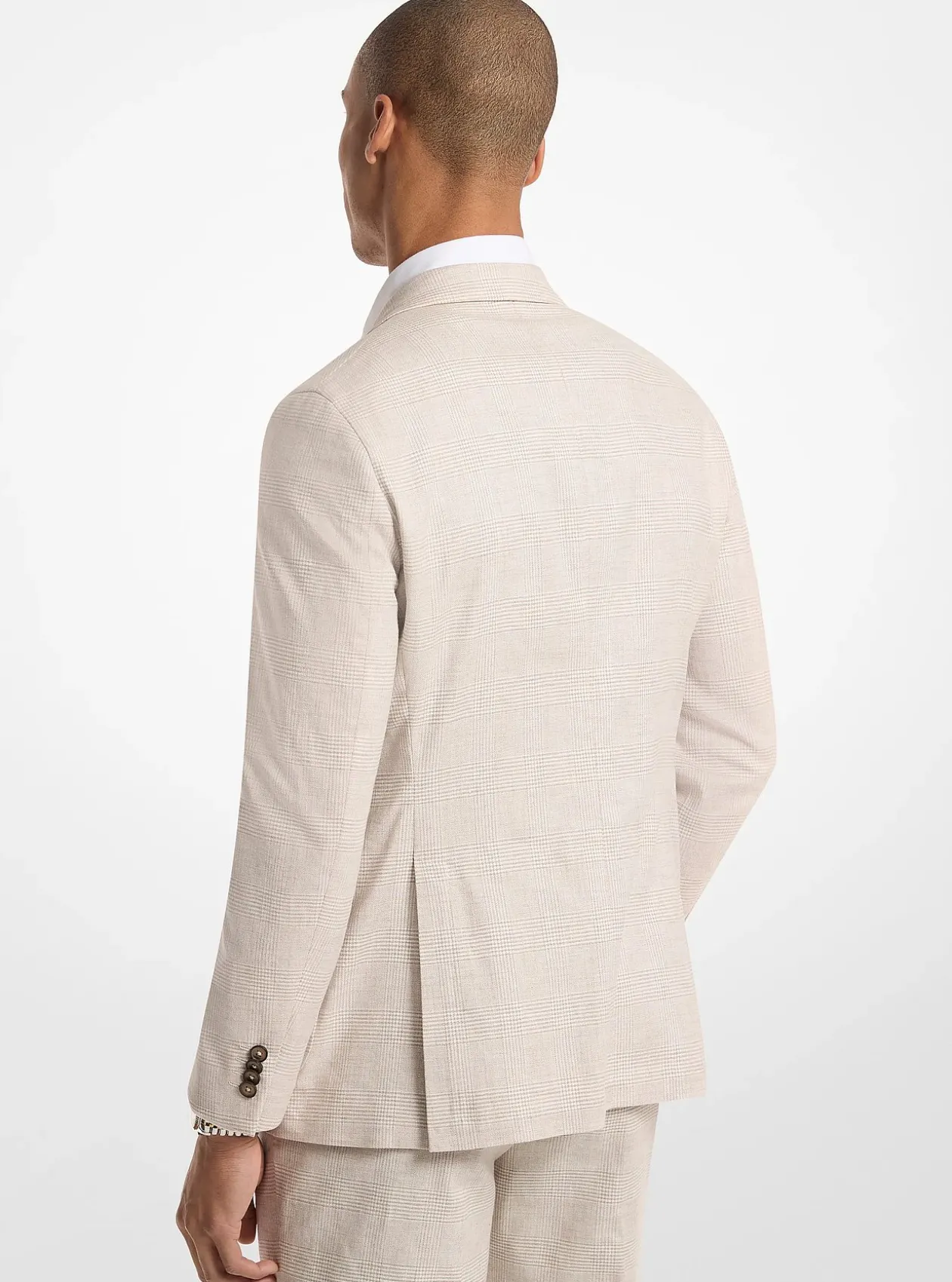 Blazer en mélange de coton et de lin extensible à carreaux