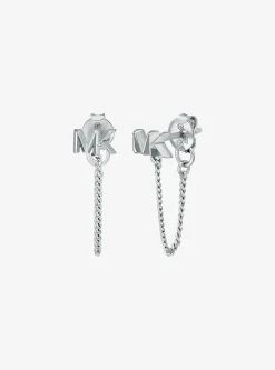 Boucles d’oreilles à chaîne et logo en argent sterling plaqué en métal précieux