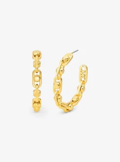 Boucles d'oreilles créoles à maillons Astor de taille moyenne en laiton plaqué en métal précieux
