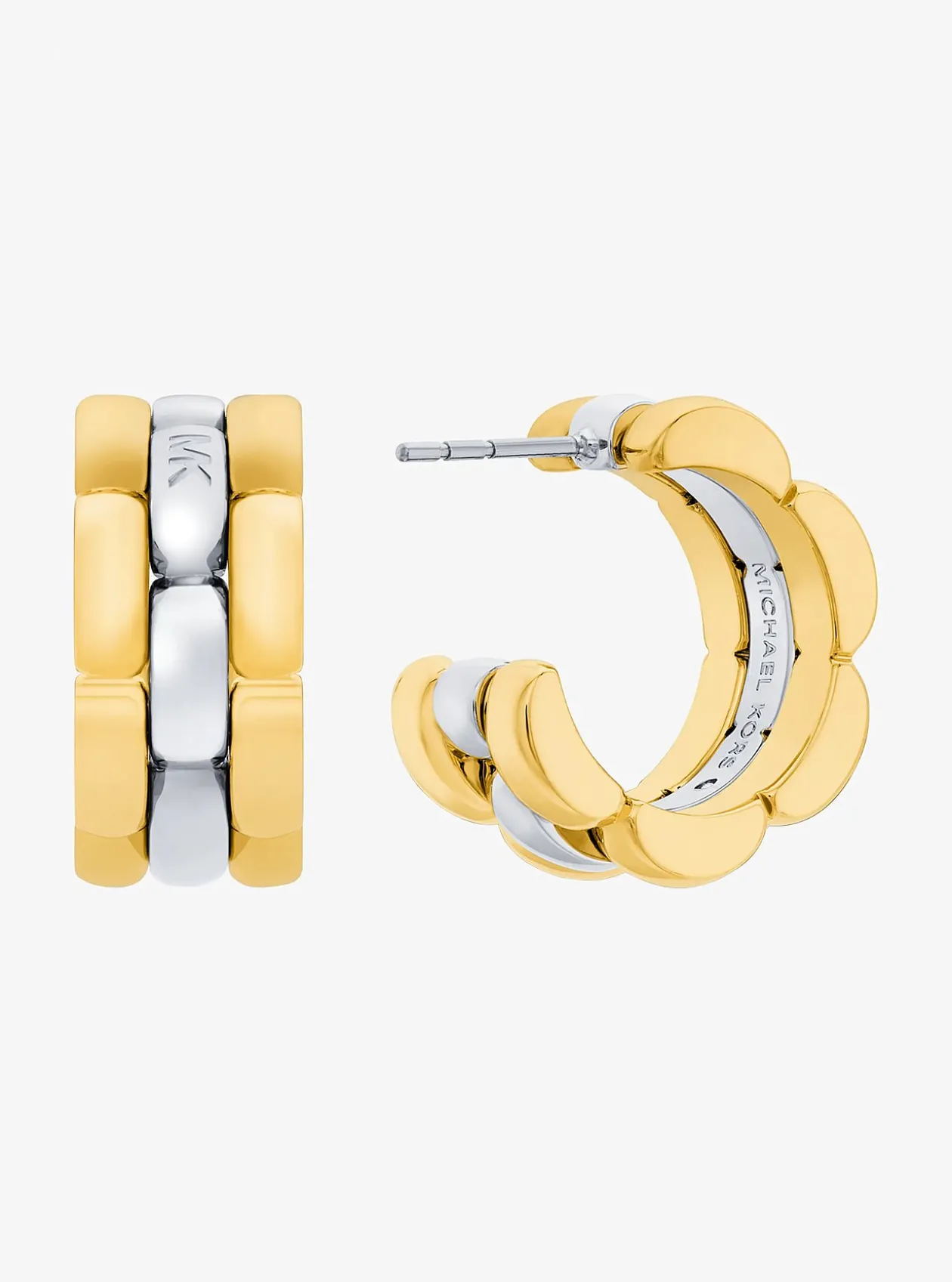 Boucles d'oreilles huggies bicolores à 3 rangs de maillons