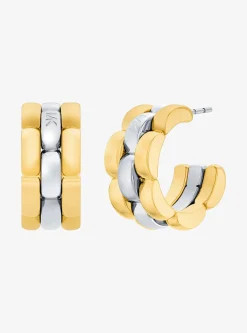 Boucles d'oreilles huggies bicolores à 3 rangs de maillons