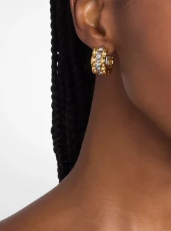 Boucles d'oreilles huggies bicolores à 3 rangs de maillons