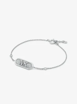 Bracelet en argent sterling plaqué en métal précieux à pierres pavées et logo Empire
