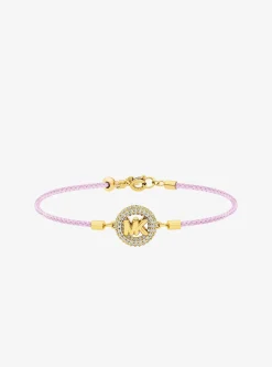 Bracelet en cordon avec logo doré à pierres pavées