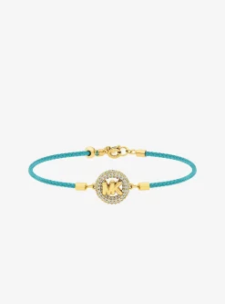 Bracelet en cordon avec logo doré à pierres pavées