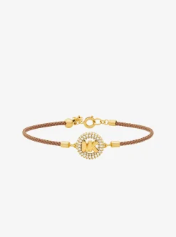 Bracelet en cordon avec logo doré à pierres pavées