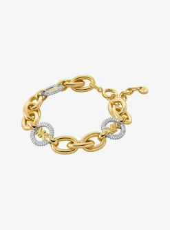 Bracelet à maillons et breloque logo à pierres pavées