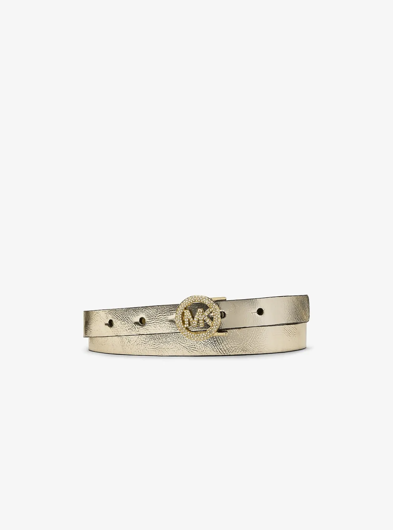 Ceinture en cuir métallisé avec logo et pierres pavées