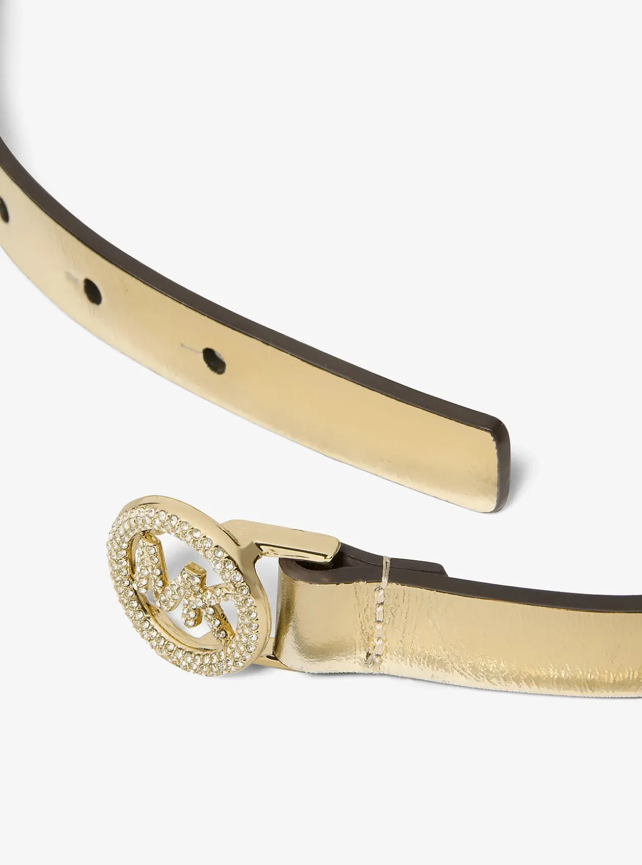 Ceinture en cuir métallisé avec logo et pierres pavées
