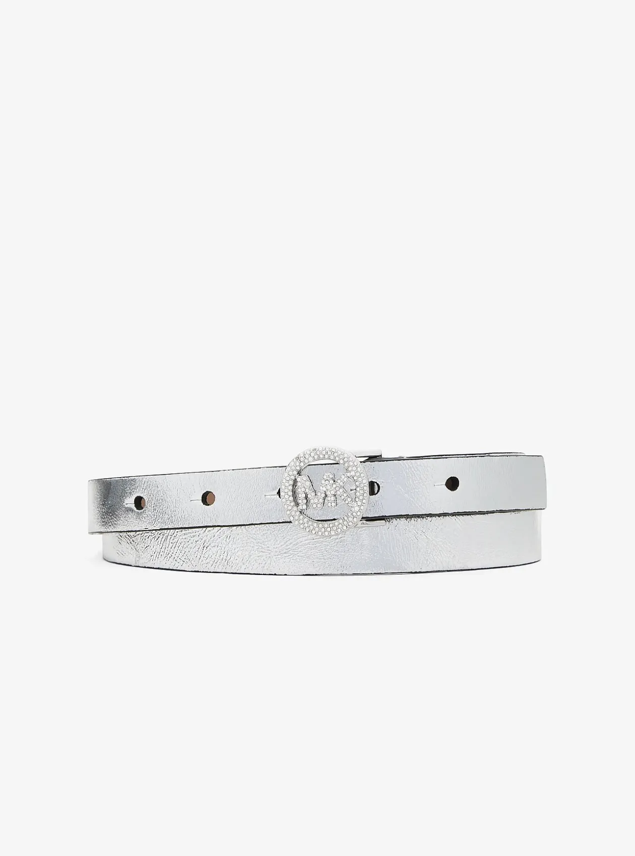 Ceinture en cuir métallisé avec logo et pierres pavées