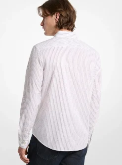 Chemise en coton extensible à fines rayures avec logo