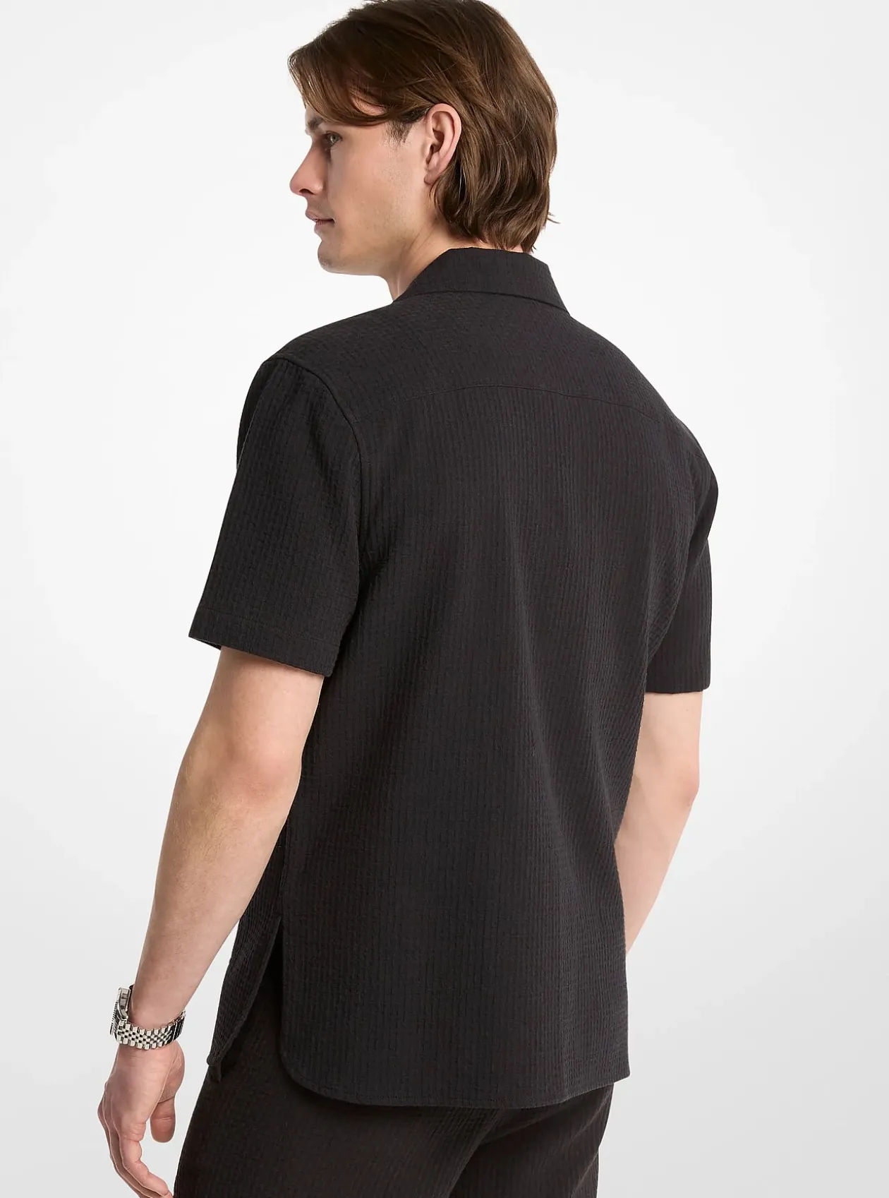 Chemise en coton gaufré à col cubain