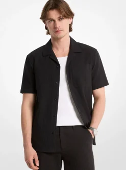 Chemise en coton gaufré à col cubain