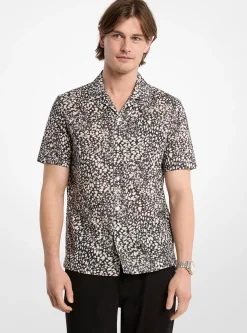 Chemise en coton imprimé à col cubain