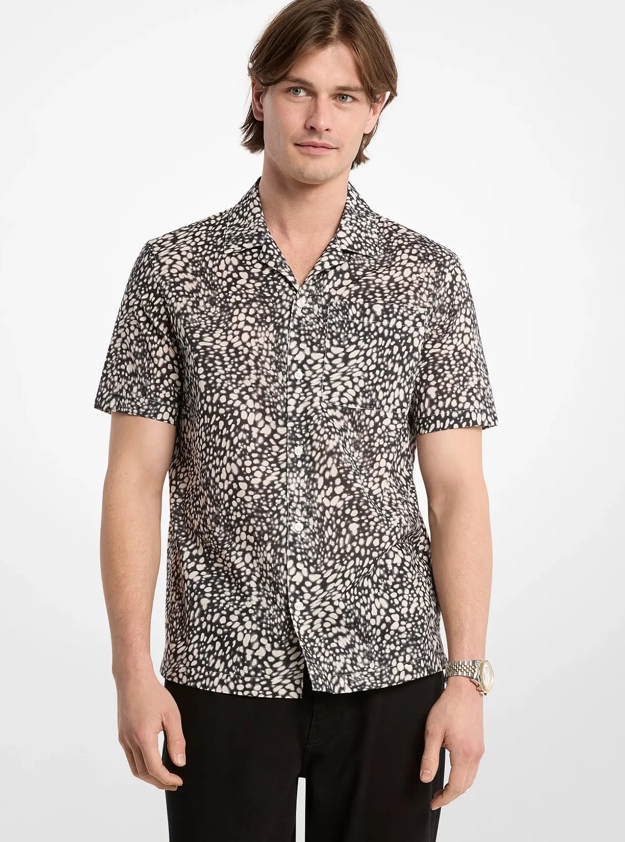 Chemise en coton imprimé à col cubain