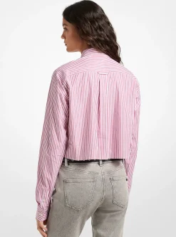 Chemise Oxford courte rayée en popeline de coton