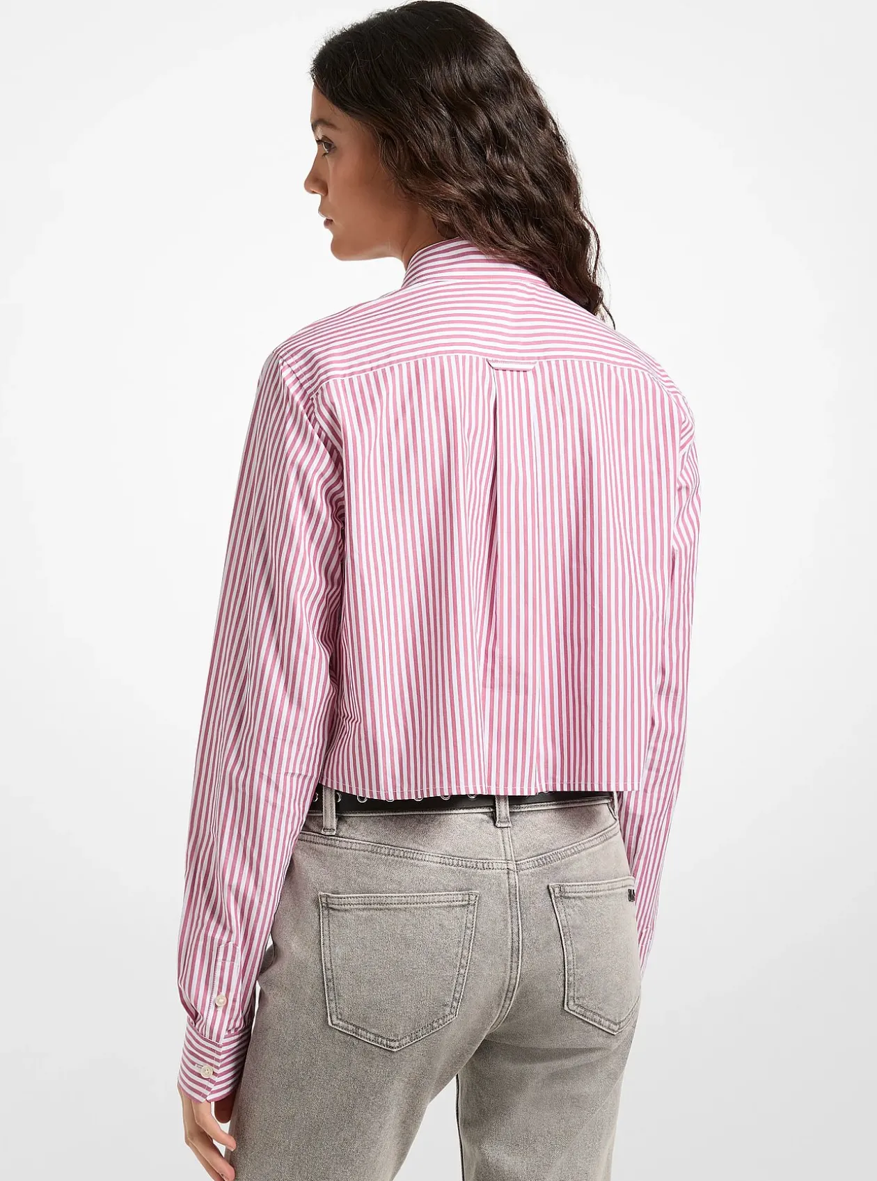 Chemise Oxford courte rayée en popeline de coton
