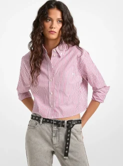 Chemise Oxford courte rayée en popeline de coton