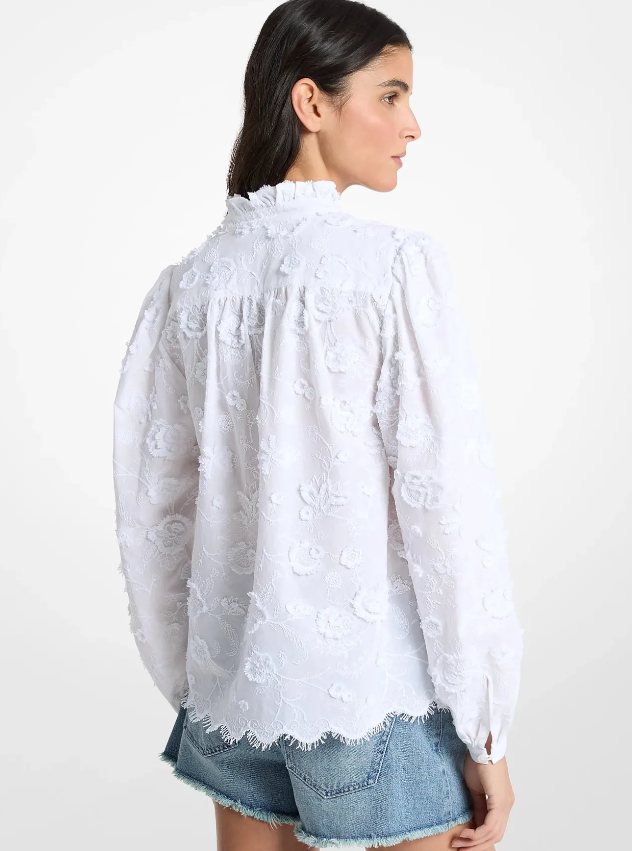 Chemisier en voile de coton brodé à fleurs