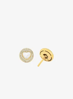 Clous d’oreilles cœurs en nacre et argent sterling plaqué en métal précieux