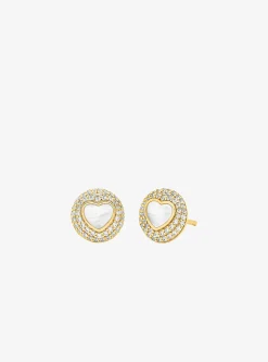 Clous d’oreilles cœurs en nacre et argent sterling plaqué en métal précieux