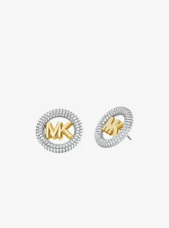 Clous d'oreilles de taille moyenne en laiton plaqué en métal précieux à logo pavé