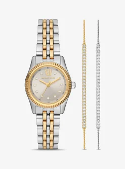 Coffret-cadeau avec montre Lexington bicolore à pierres pavées et bracelets à glissière