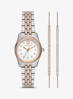 Coffret-cadeau avec montre Lexington bicolore à pierres pavées et bracelets à glissière