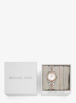Coffret-cadeau avec montre Lexington bicolore à pierres pavées et bracelets à glissière