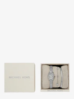 Coffret cadeau avec petite montre Lexington argentée à pierres pavées et bijoux