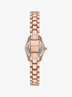 Coffret cadeau avec petite montre Lexington ton or rose à pierres pavées et bijoux