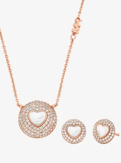 Coffret cadeau de bijoux en forme de cœur en nacre, plaqués en métal précieux et à pierres pavées