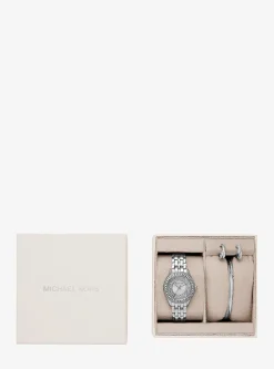 Coffret mini montre Harlowe dorée à pierres pavées et bijoux