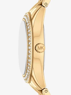 Coffret mini montre Harlowe dorée à pierres pavées et bijoux