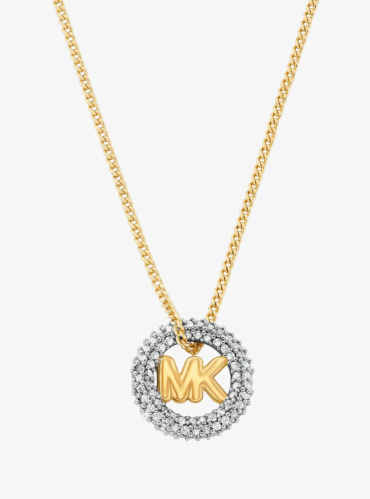 Collier bicolore à breloque pavé et logo