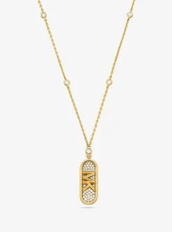 Collier en argent sterling plaqué en métal précieux à pierres pavées et logo Empire