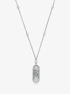 Collier en argent sterling plaqué en métal précieux à pierres pavées et logo Empire