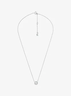 Collier et boucles d'oreilles Fulton en argent sterling plaqué en métal précieux avec pierres pavées et breloque à logo