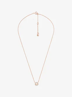 Collier et boucles d'oreilles Fulton en argent sterling plaqué en métal précieux avec pierres pavées et breloque à logo
