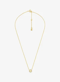 Collier et boucles d'oreilles Fulton en argent sterling plaqué en métal précieux avec pierres pavées et breloque à logo