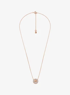 Collier Fulton plaqué en métal précieux et à breloque logo avec pierres pavées