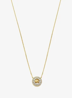 Collier Fulton plaqué en métal précieux et à breloque logo avec pierres pavées