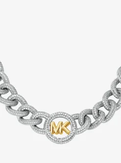 Collier à maillons gourmette et à pierres pavées avec logo