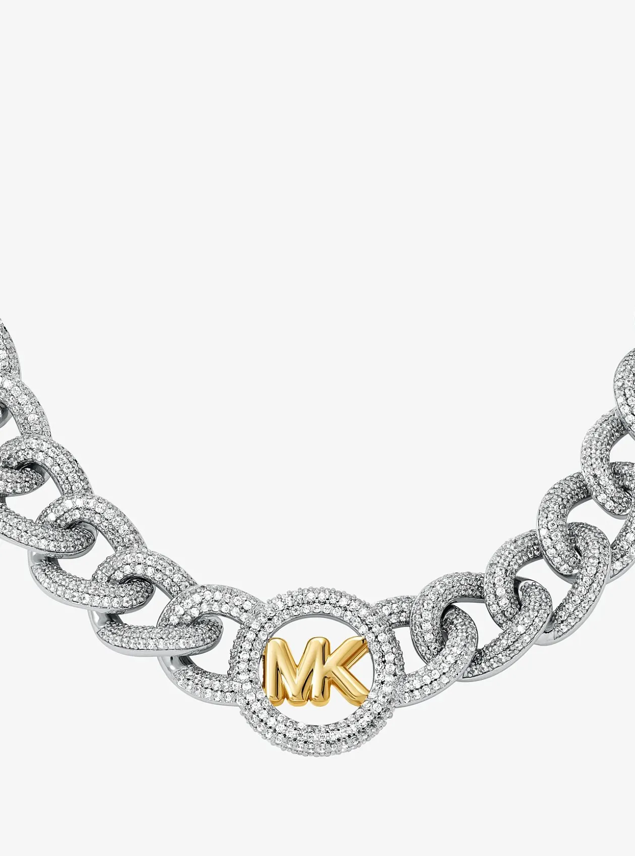 Collier à maillons gourmette et à pierres pavées avec logo