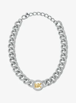 Collier à maillons gourmette et à pierres pavées avec logo