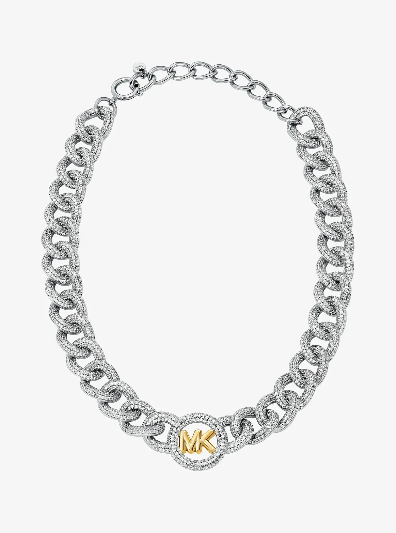 Collier à maillons gourmette et à pierres pavées avec logo