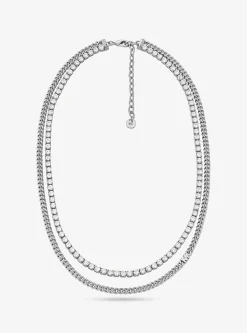 Collier tennis à chaîne double en laiton plaqué en métal précieux
