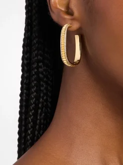 Grandes boucles d'oreilles créoles en laiton doré à pierres pavées