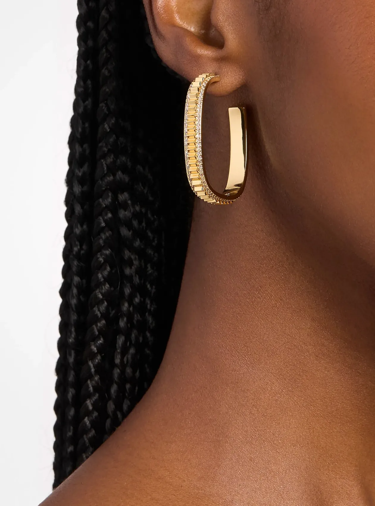 Grandes boucles d'oreilles créoles en laiton doré à pierres pavées
